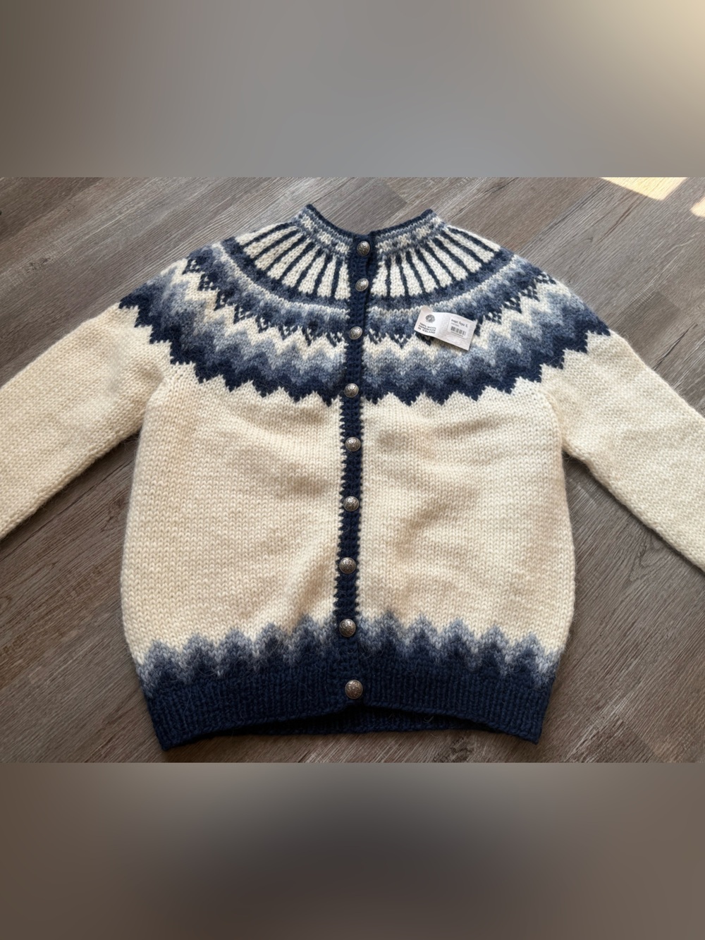 The Hand Knitting Assoc of Iceland Style Pure Wool Cardigan Sweater Navy Blue XL - Picture 4 of 15